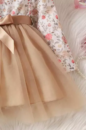 Gold floral net party wear baby dress