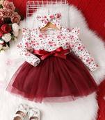 Maroon floral net party wear baby dress