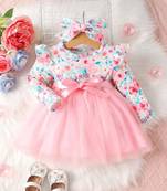 Pink floral net party wear baby dress