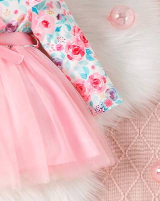 Pink floral net party wear baby dress 5