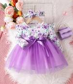 Purple floral net party wear baby dress