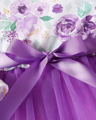 Purple floral net party wear baby dress 5