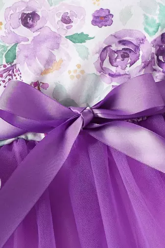 Purple floral net party wear baby dress