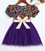 purple floral net party wear kids dress