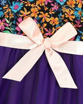 purple floral net party wear kids dress 3