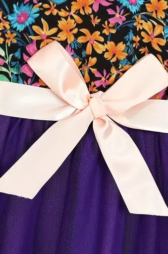 purple floral net party wear kids dress