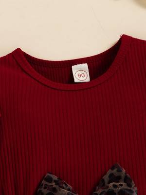 Maroon leopard print bow detail party wear frock dress for girls 3