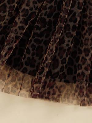 Maroon leopard print bow detail party wear frock dress for girls 5