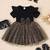 Black leopard print bow detail party wear frock dress for girls