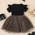 Black leopard print bow detail party wear frock dress for girls