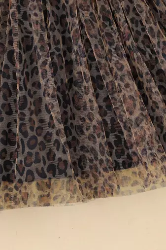 Black leopard print bow detail party wear frock dress for girls