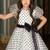 White & black polka dot bow party wear dress for girls