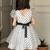 White & black polka dot bow party wear dress for girls