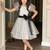White & black polka dot bow party wear dress for girls