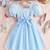 Sky blue floral embroidered net party dress for girls