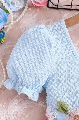 Sky blue floral embroidered net party dress for girls