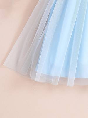 Sky blue floral embroidered net party dress for girls 5