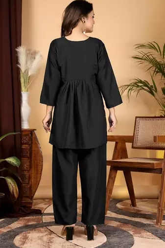 Women's Rayon Embroidered Designer Casual Co Ord Dress Rajasthani Embroidered Black Co-Ord Set