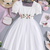 White floral embroidered net party dress for girls
