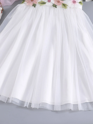White floral embroidered net party dress for girls 5