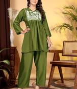 Women's rayon embroidered designer casual co ord dress rajasthani style embroidered Green co-ord set