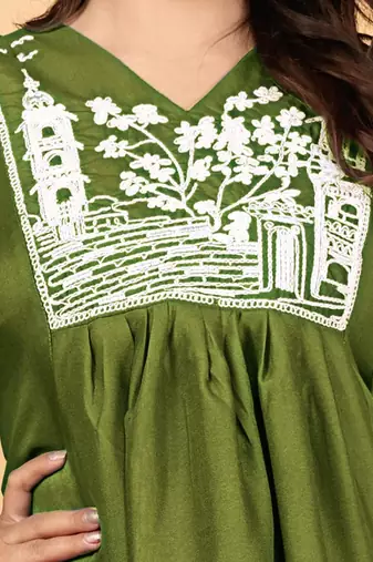 Women's rayon embroidered designer casual co ord dress rajasthani style embroidered Green co-ord set