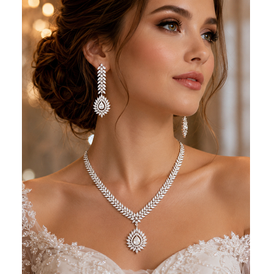 Marquise CZ Silver Bridal Choker Set 2