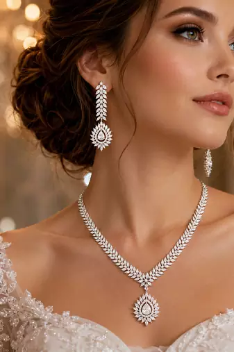 Marquise CZ Silver Bridal Choker Set