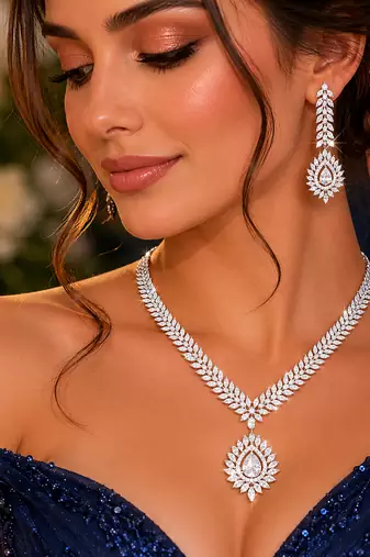 Marquise CZ Silver Bridal Choker Set