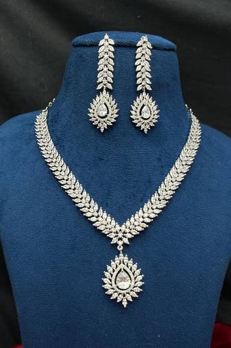 Marquise CZ Silver Bridal Choker Set