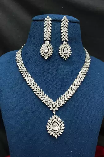 Marquise CZ Silver Bridal Choker Set