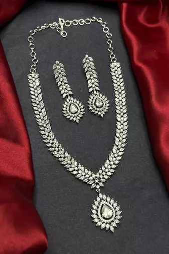 Marquise CZ Silver Bridal Choker Set