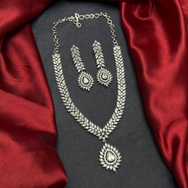 Marquise CZ Silver Bridal Choker Set