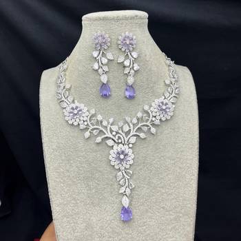 Lavender Crystal Silver Bridal Necklace Set 1
