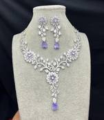 Lavender Crystal Silver Bridal Necklace Set