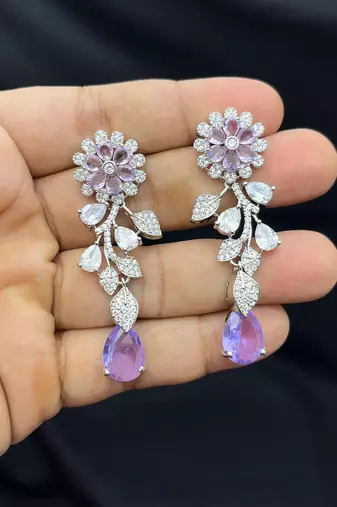 Lavender Crystal Silver Bridal Necklace Set