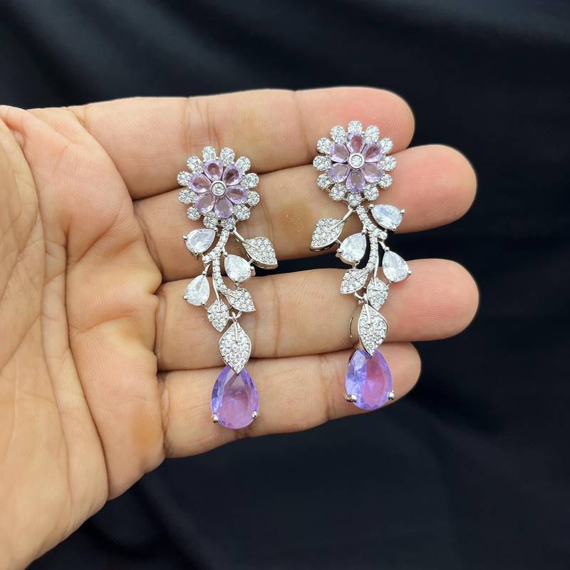 Lavender Crystal Silver Bridal Necklace Set