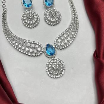 Blue Topaz CZ Silver Bridal Choker Set 4