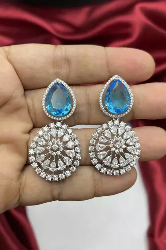 Blue Topaz CZ Silver Bridal Choker Set