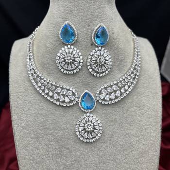 Blue Topaz CZ Silver Bridal Choker Set 1