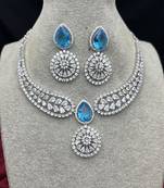 Blue Topaz CZ Silver Bridal Choker Set