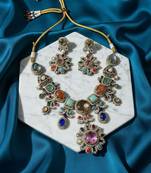 Sabhyaraa Royal Navratna Kundan Bridal Set Heavy 18K Gold Plated Jewellery