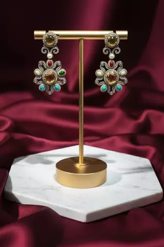 Sabhyaraa Royal Navratna Kundan Bridal Set Heavy 18K Gold Plated Jewellery