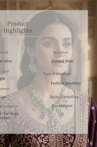 Sabhyaraa Royal Navratna Kundan Bridal Set Heavy 18K Gold Plated Jewellery