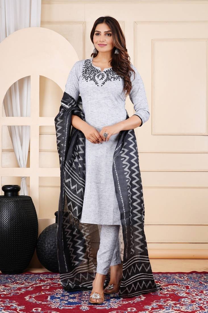 Cotton Embroidered Kurta Pant with Dupatta