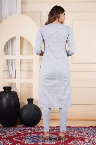 Women's khadi handmade cotton designer embroidered ethnic a line kurti with pant & dupatta set