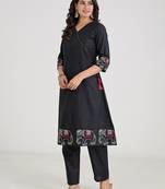 Black Cotton Embroidered Kurta Pant with Dupatta