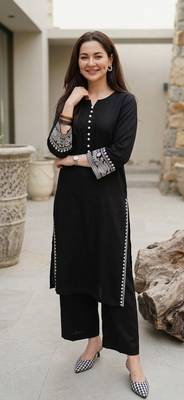 Women's Rayon Embroidered Pakistani Designer Casual & Festive Wear Black Suit Set 1