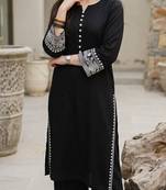 Women's Rayon Embroidered Pakistani Designer Casual & Festive Wear Black Suit Set