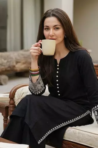 Women's Rayon Embroidered Pakistani Designer Casual & Festive Wear Black Suit Set